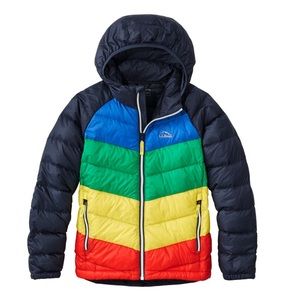 LL Bean Kids' Ultralight 650 Down Jacket, Colorblock size 10-12
